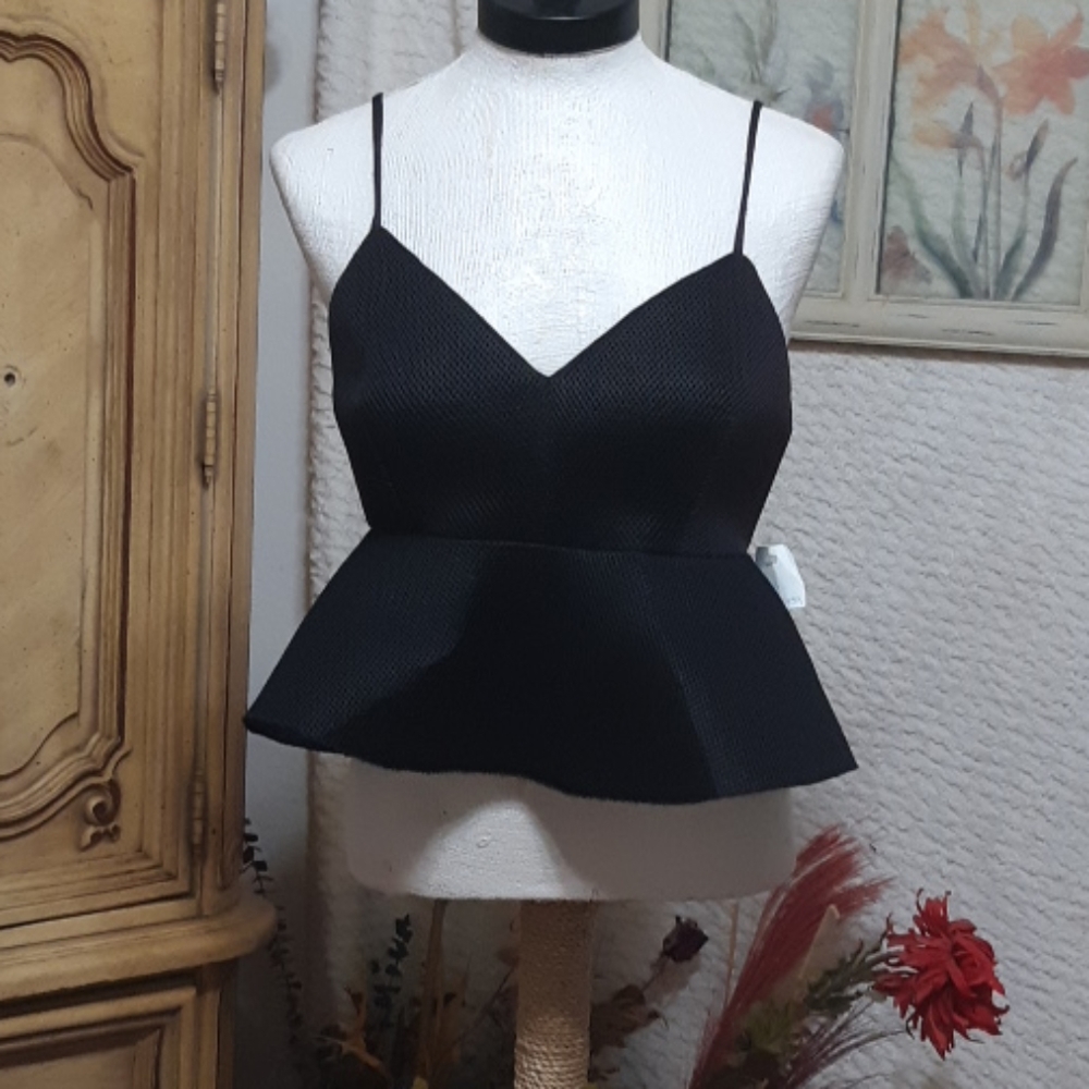 Womens Fancy Cut Shirted RUSSE Black Mesh Tank Top Padded Sz Small Medium B9